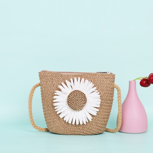 

Girls Sunflower Decor Straw Crossbody Bag, Brown