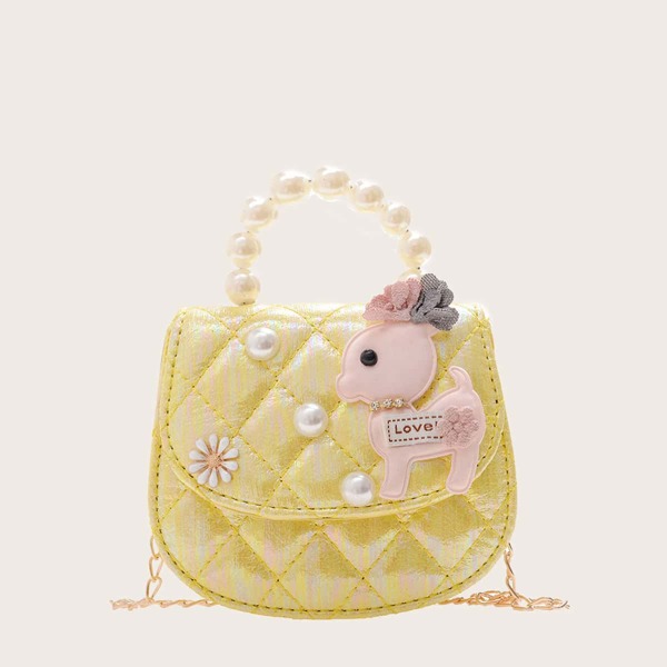 

Toddler Girls Faux Pearl Decor Chain Bag, Yellow