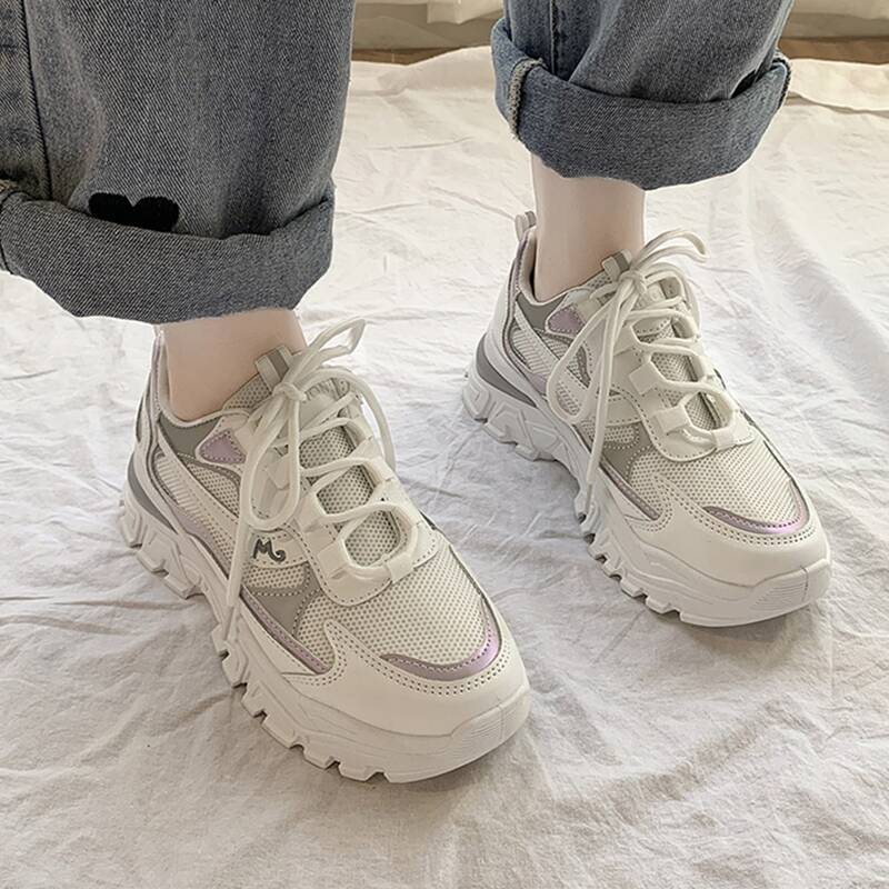 

Lace Up Front Mesh Chunky Sneakers, White