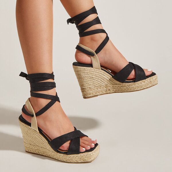 

Cross Strap Espadrille Gladiator Wedge Sandals, Black