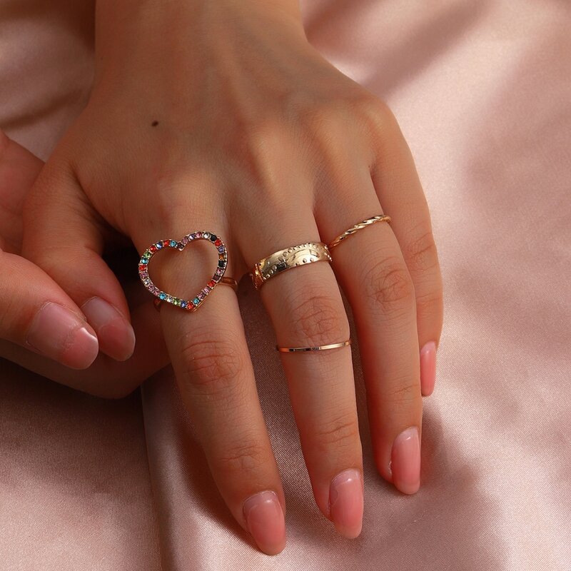 

4pcs Heart Decor Ring, Multicolor