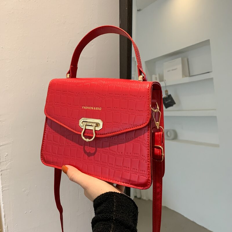 

Croc Embossed Satchel Bag, Red