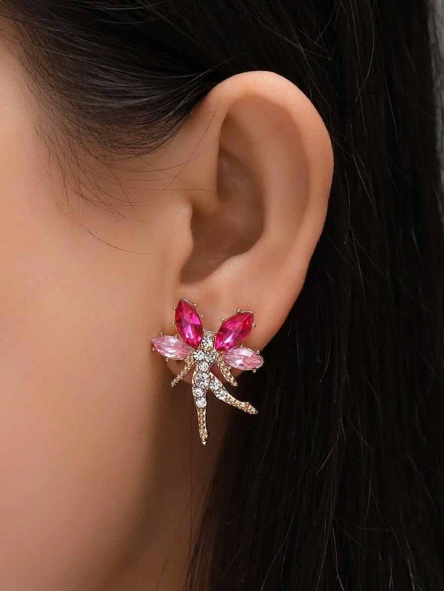 Rhinestone Decor Stud Earrings - Red - View 1