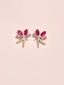 Rhinestone Decor Stud Earrings - Red - View 2
