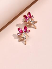 Rhinestone Decor Stud Earrings - Red - View 3