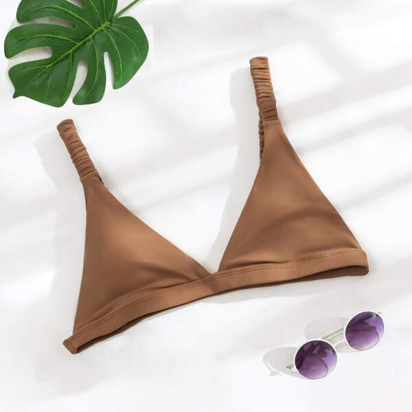 

Ruched Triangle Bikini Top, Brown