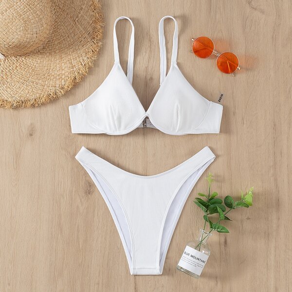 

Rib Underwire High Cut Bikini Swimsuit, White