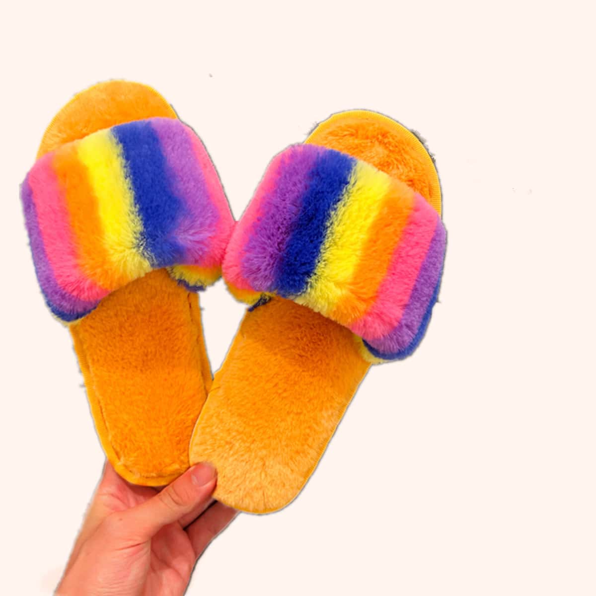 

Color Block Fluffy Slippers, Orange