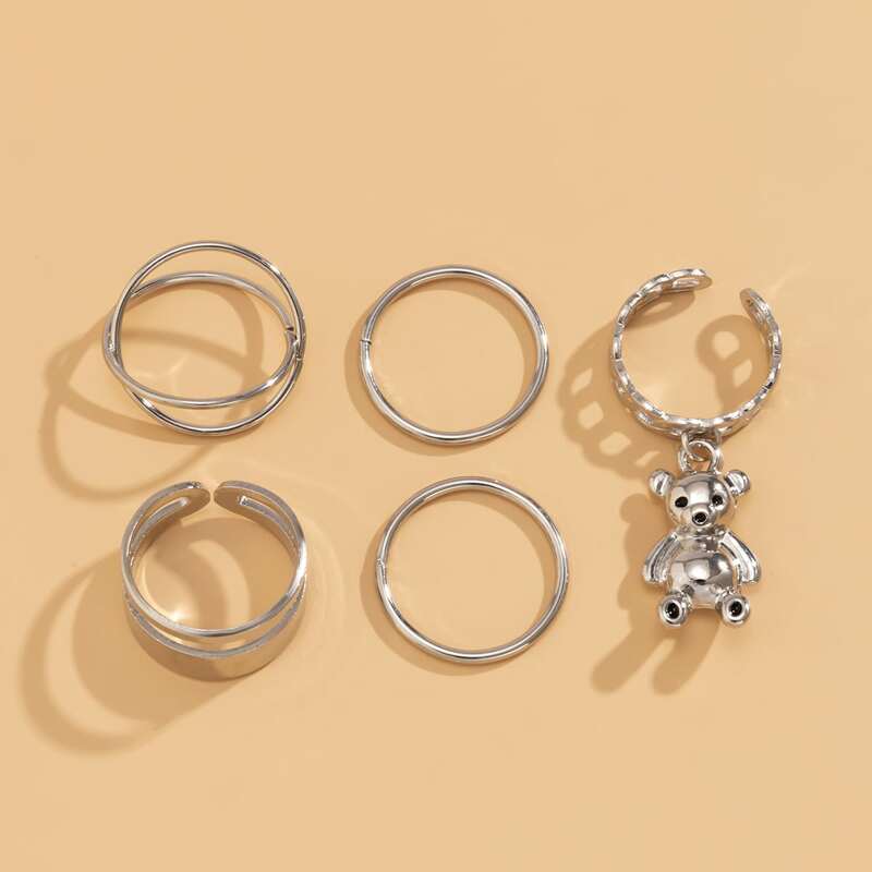 

5pcs Bear Decor Ring, Silver