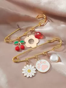 2 件花朵饰物别针胸针 - 彩色 - 查看 1