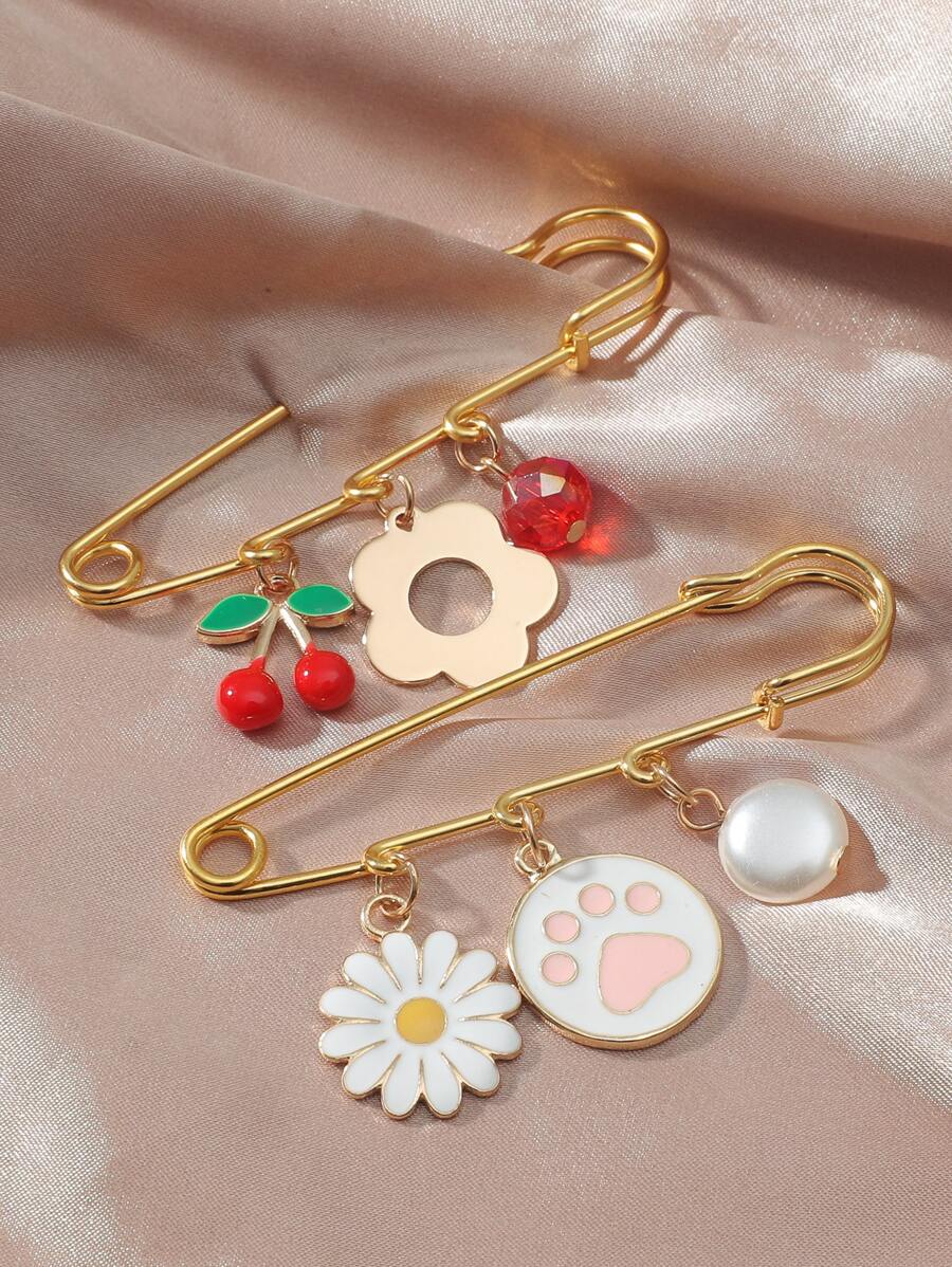 2 件花朵饰物别针胸针 - 彩色 - 查看 1