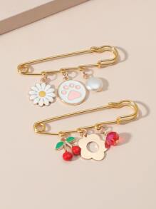 2 件花朵饰物别针胸针 - 彩色 - 查看 2