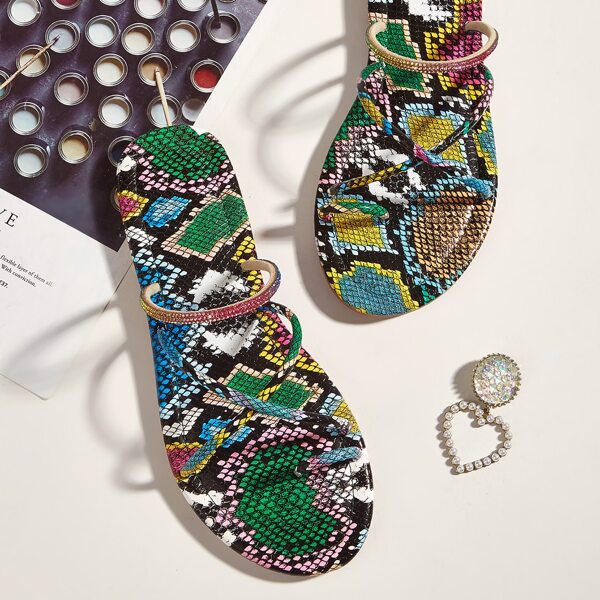 

Rhinestone Decor Snakeskin Thong Sandals, Multicolor
