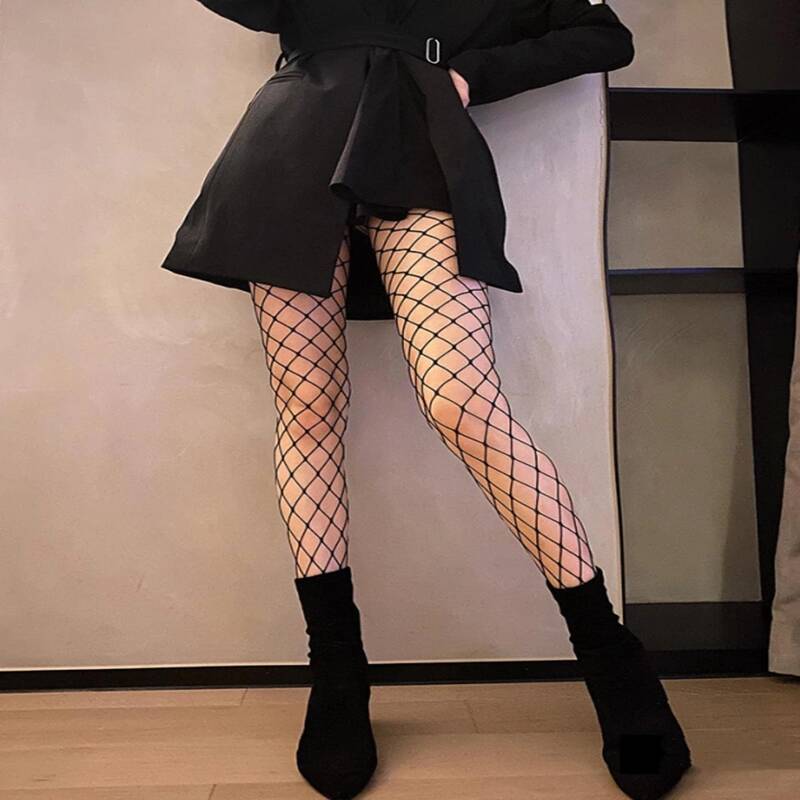 

1pair Simple Fishnet Tights, Black