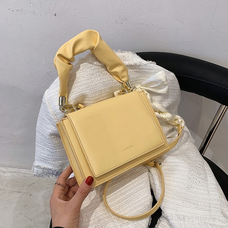 

Bow Decor Ruched Design Satchel Bag, Yellow