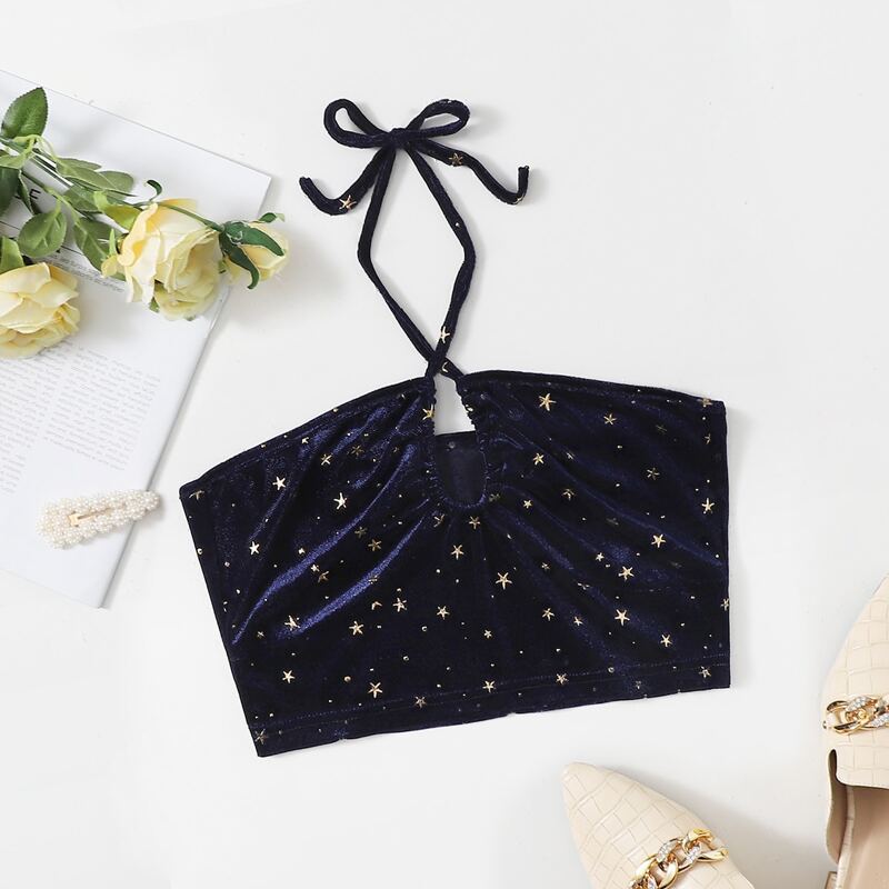 

Velvet Galaxy Halter Top, Navy blue