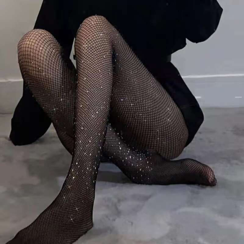 

1pair Rhinestone Tights, Black