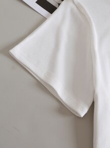 Camiseta corta de cuello alto tejida de canalé - Blanco - Ver 3