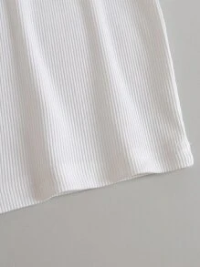 Camiseta corta de cuello alto tejida de canalé - Blanco - Ver 4