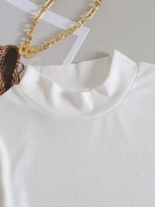 Camiseta corta de cuello alto tejida de canalé - Blanco - Ver 5