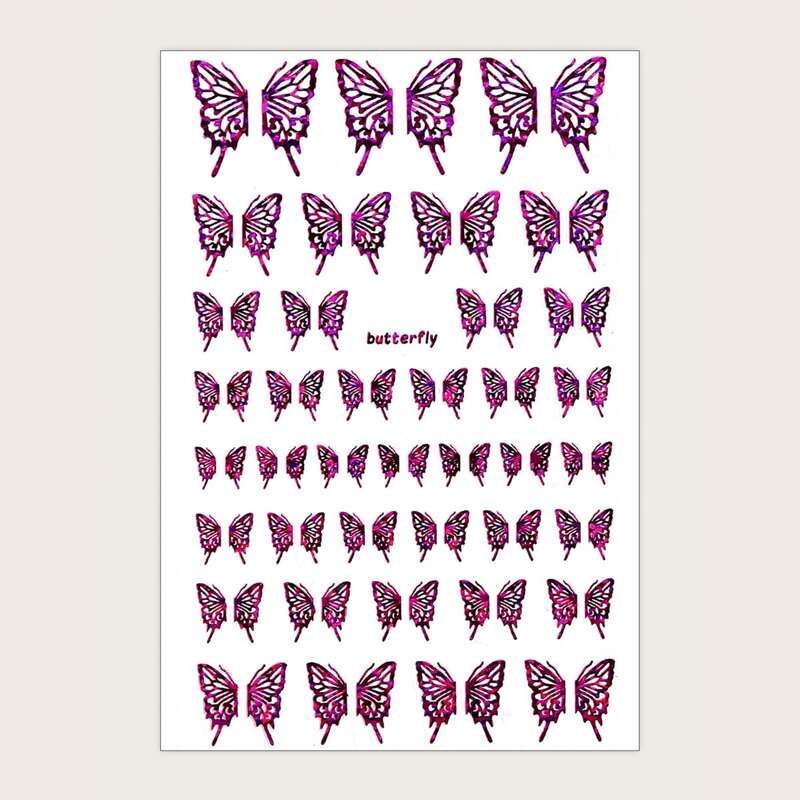 

1sheet Laser Butterfly Nail Art Sticker, Hot pink
