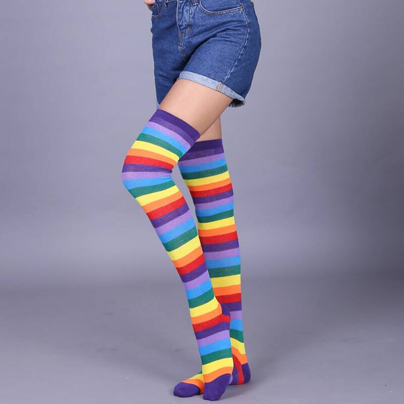 

1pair Rainbow Striped Tights, Multicolor