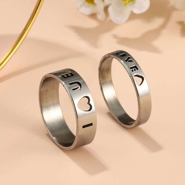 

2pcs Stainless Steel Ring, Silver