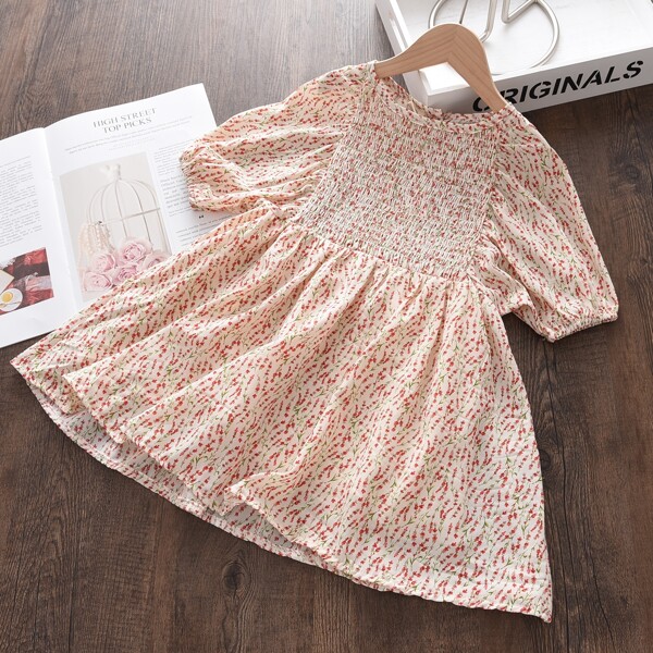 

Toddler Girls Ditsy Floral Shirred Swing Dress, Apricot