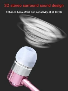 3.5毫米插孔3D立體聲環繞聲重低音粉色珍珠串珠有線耳機 - 粉色 - 查看 3
