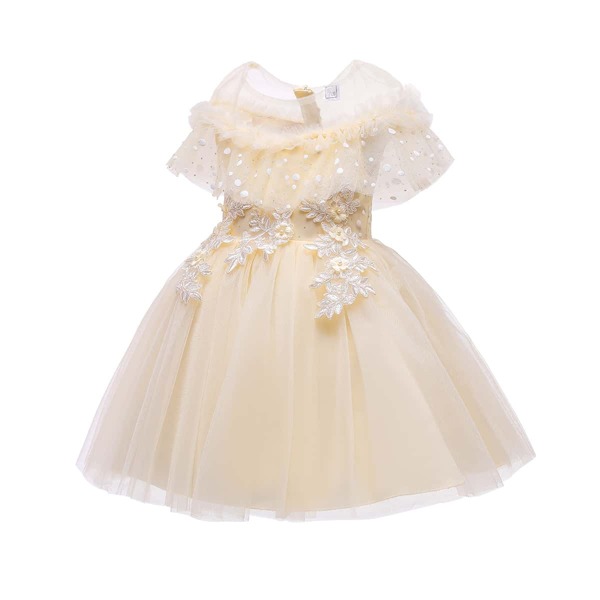 

Girls Pearls Appliques Gown Dress, Champagne