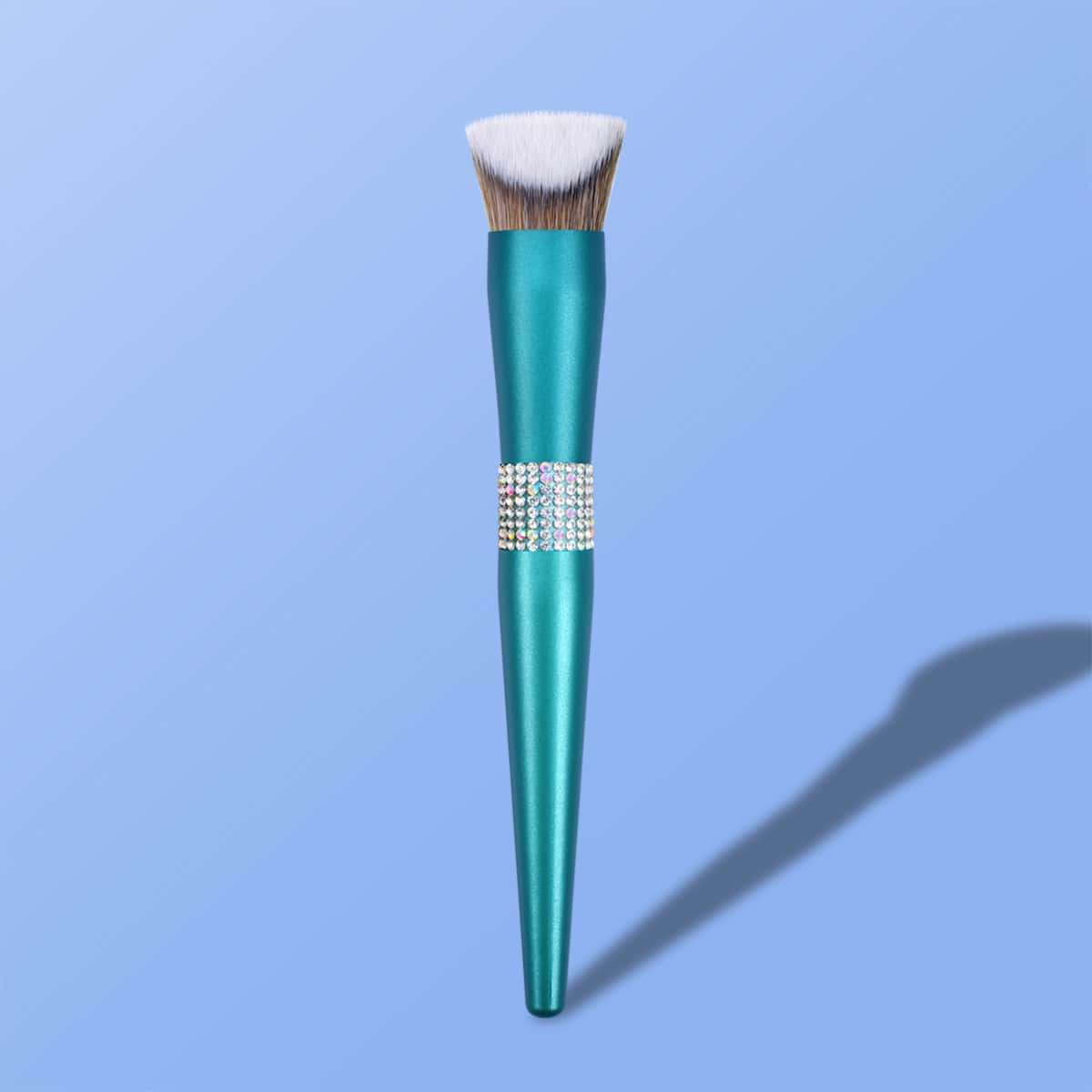 

1pc Rhinestone Decor Foundation Brush, Olive green