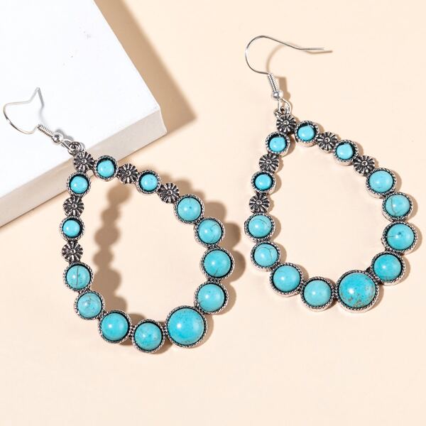 

Turquoise Decor Drop Earrings, Silver