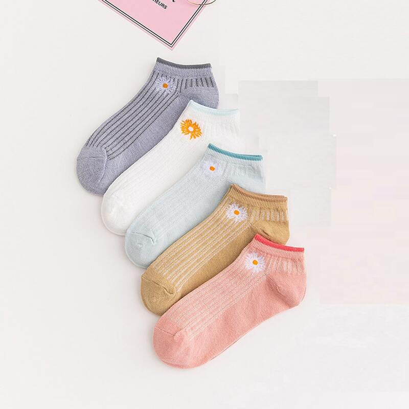 

5pairs Flower Graphic Ankle Socks, Multicolor