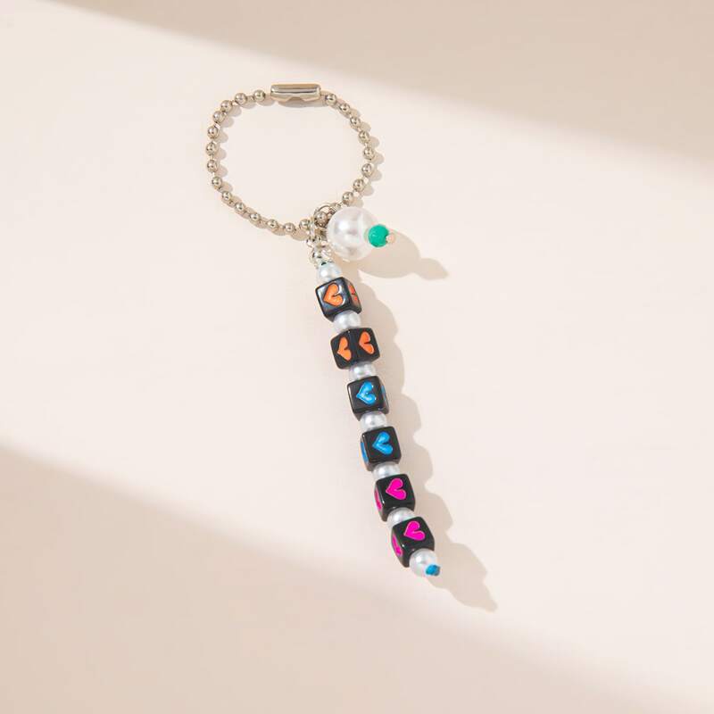 

Heart Pattern Beaded Bag Charm, Multicolor