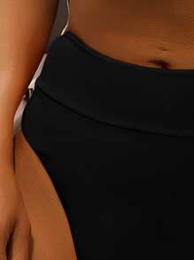 Ruched Back High Waisted Bikini Panty - Black - View 3