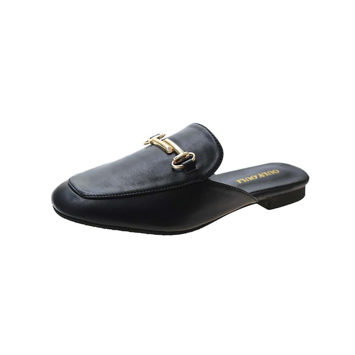 

Metal Decor Flat Mules, Black