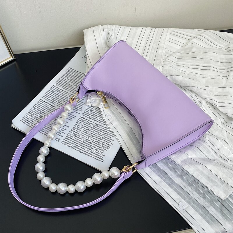 

Faux Pearl Handle Satchel Bag, Purple