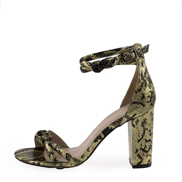 

Snakeskin Knot Decor Chunky Heeled Sandals, Gold