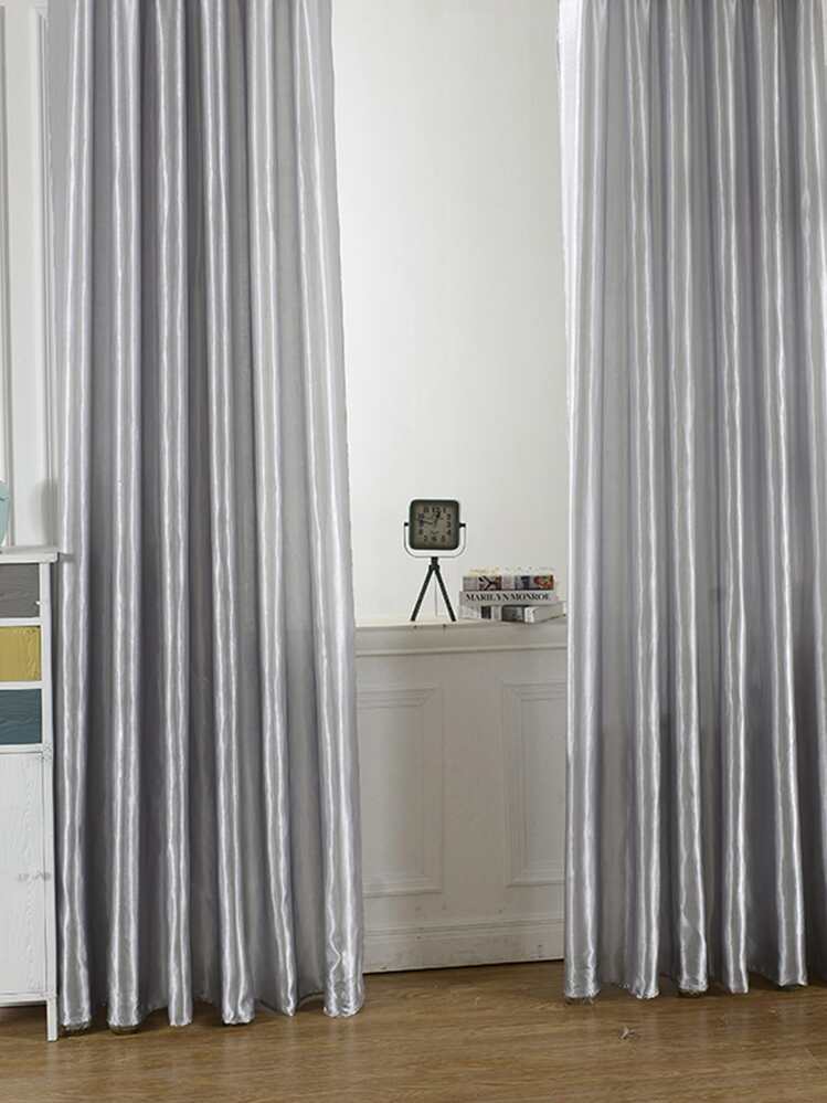 1入現代簡約風格純色成品窗簾,半遮光和底部遮光 - 灰色 - 查看 2