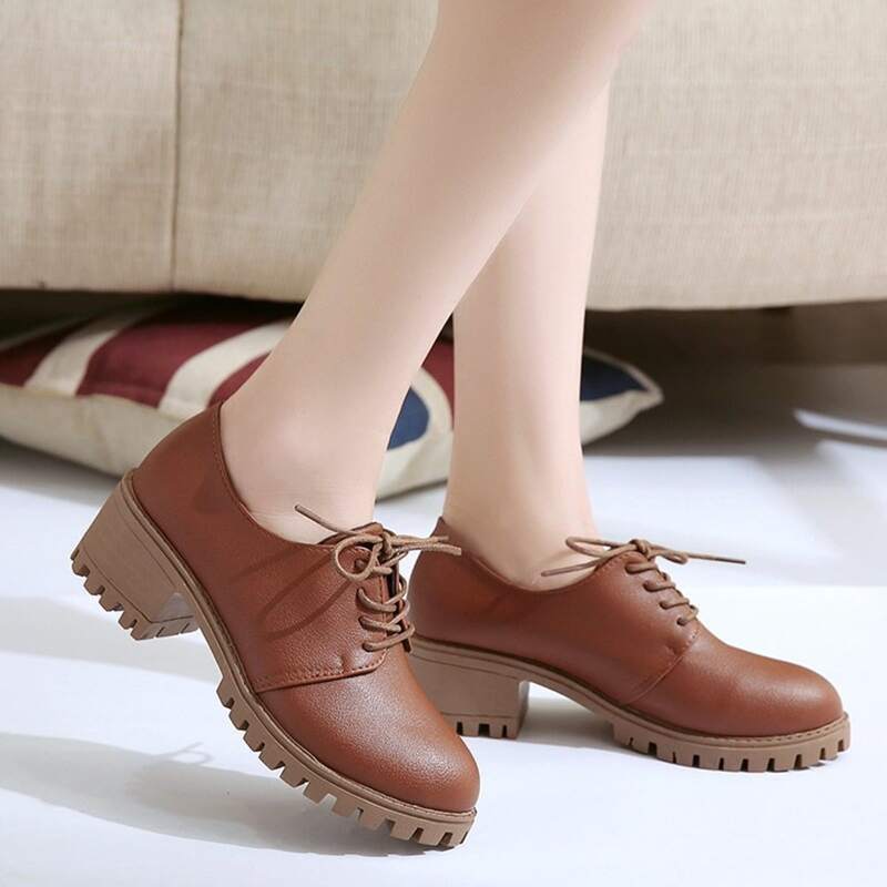 

Lace Up Front Oxford Pumps, Brown