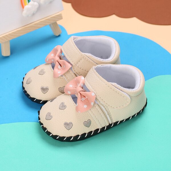

Baby Girls Bow Decor Embroidery Flats, Beige