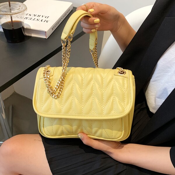 

Minimalist Chain Square Bag, Yellow