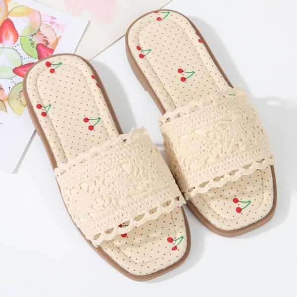 

Girls Cherry Graphic Knit Slides, Apricot
