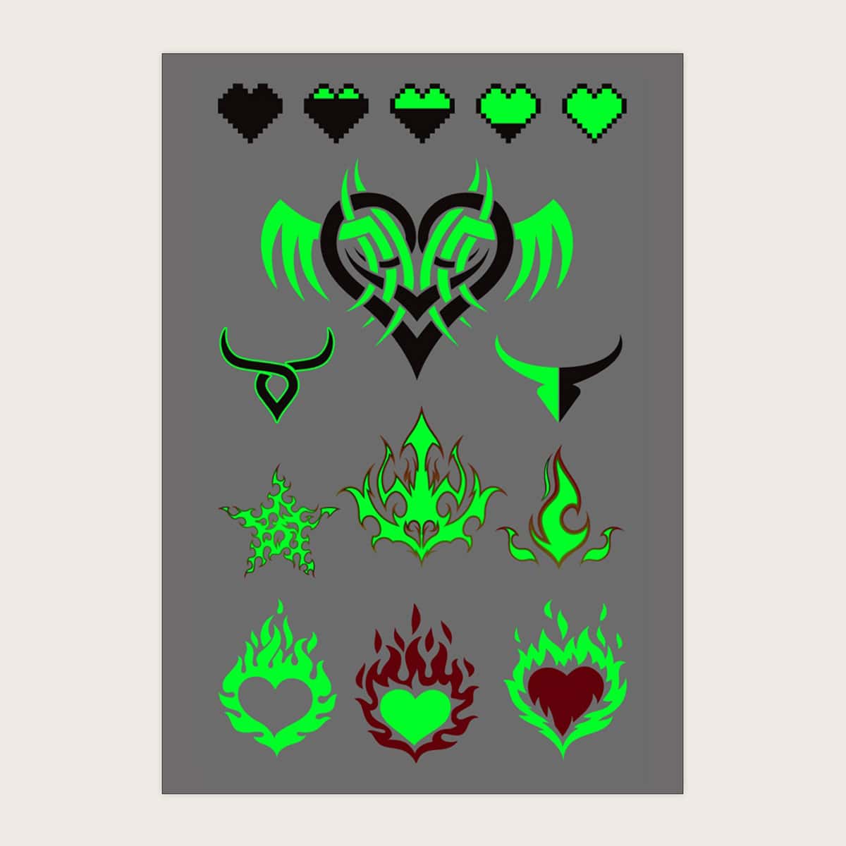 

1sheet Luminous Heart Pattern Tattoo Sticker, Multicolor