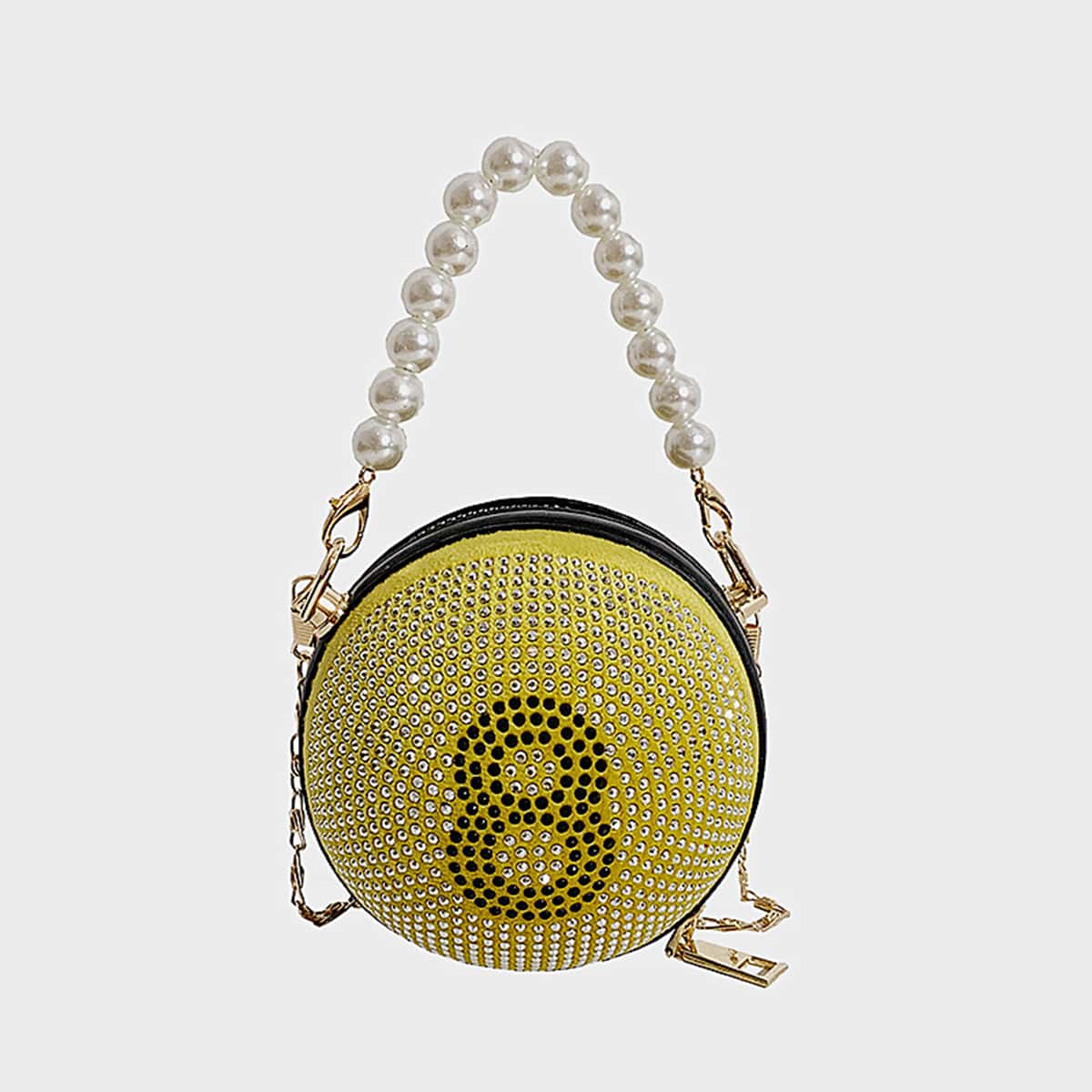 

Mini Rhinestone Decor Circle Bag, Yellow