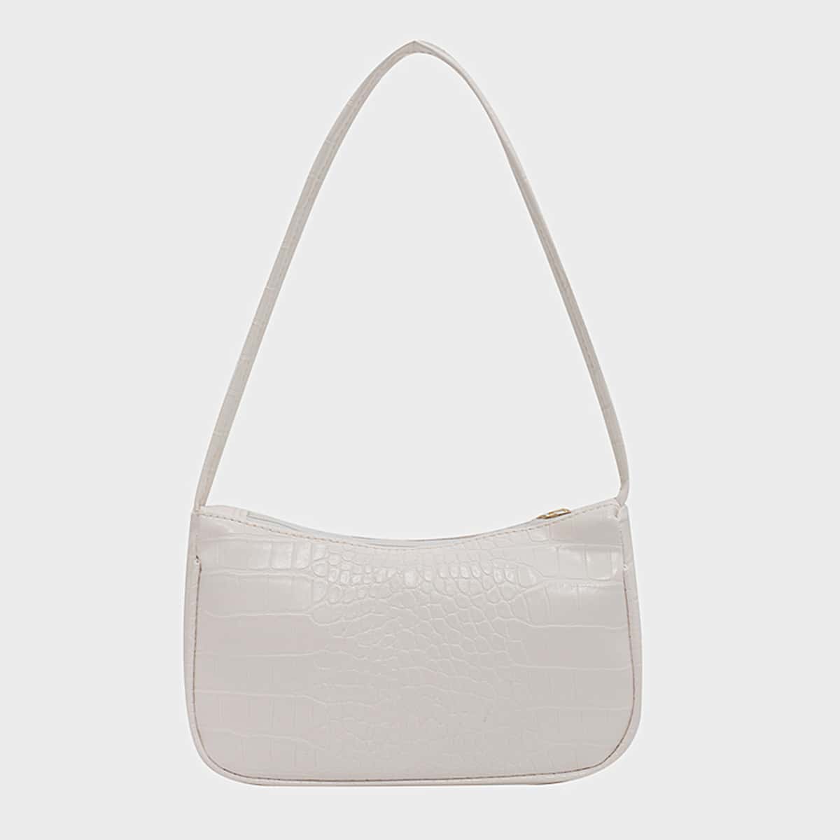 

Croc Embossed Baguette Bag, White