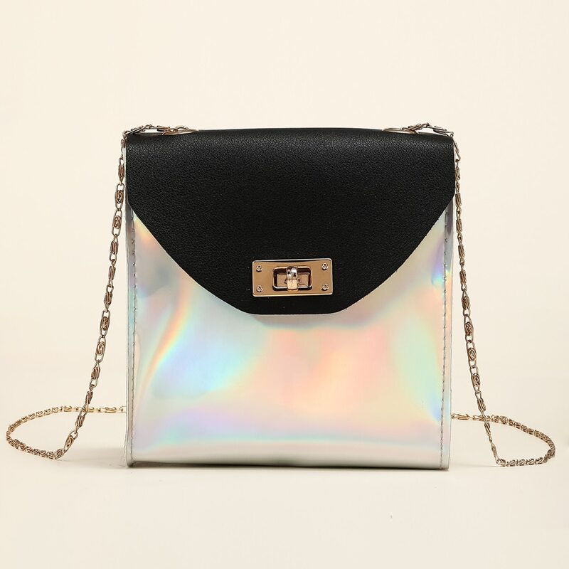 Mini Holographic Chain Crossbody Bag, Black