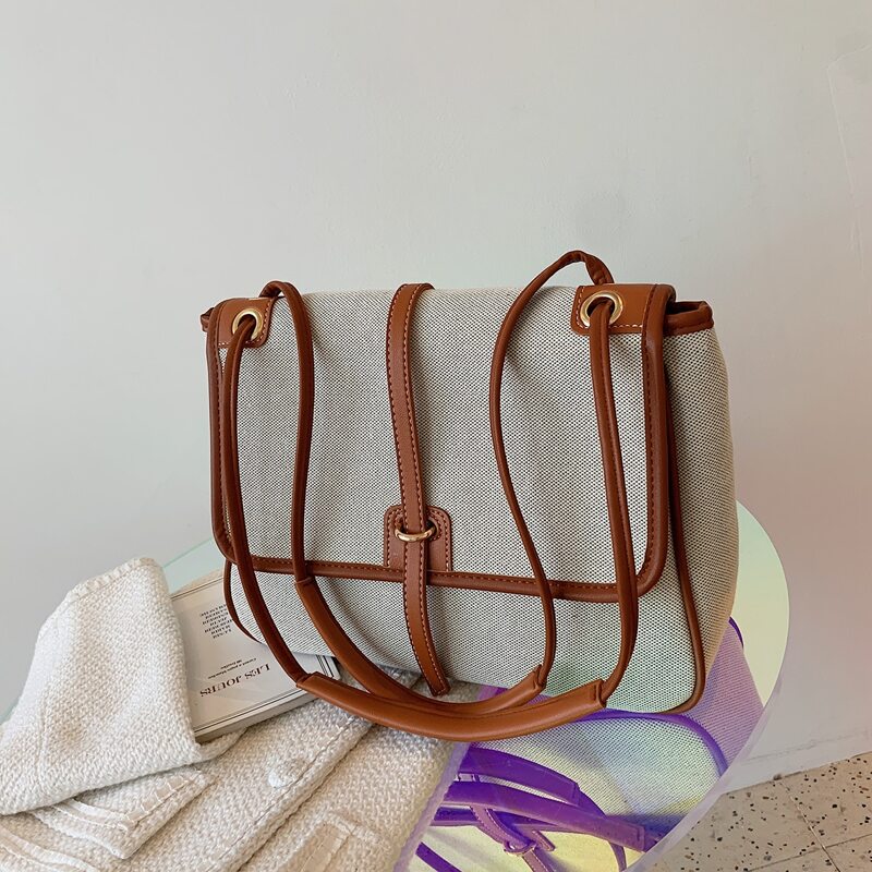 

Contrast Binding Flap Shoulder Tote Bag, Brown