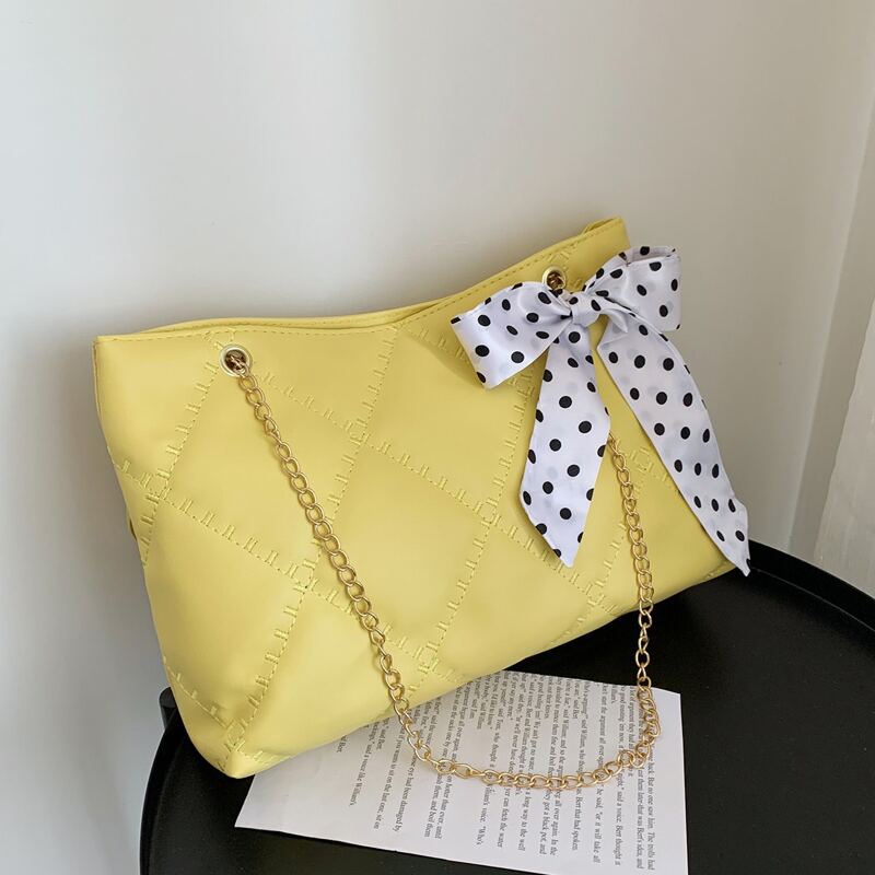 

Twilly Scarf Decor Quilted Shoulder Tote Bag, Yellow