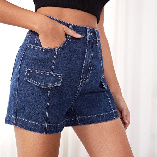 

Slant Pocket Denim Shorts, Dark wash